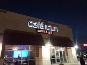Picture of Cafe Icon illuminated wall sign after installation.