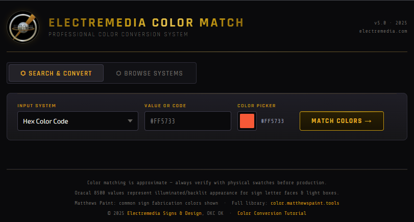 An image of the Electremedia Color Match program.